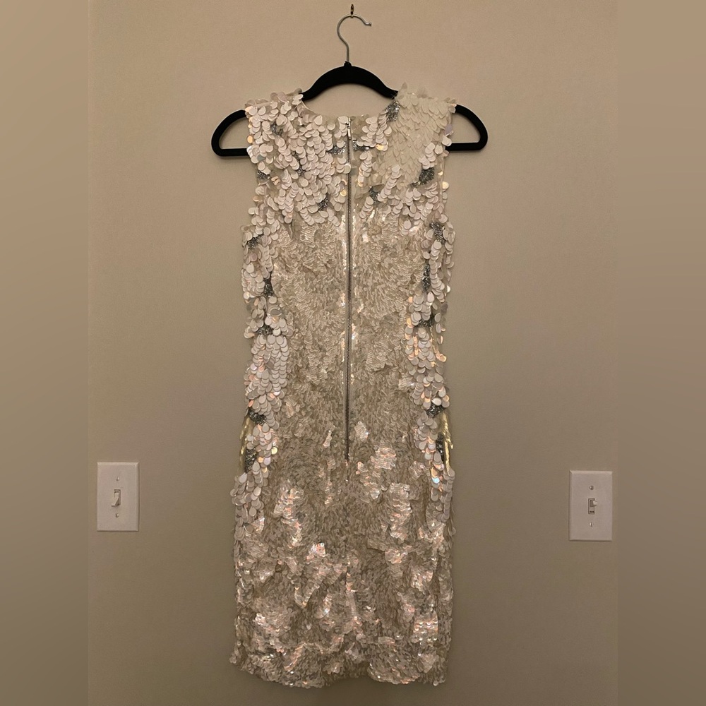 French Connection chiffon/satin lined beaded sheath dress. Perfect for brides!